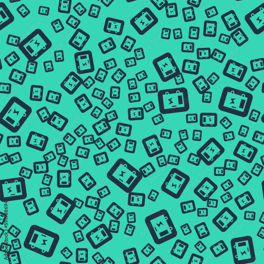 Black Electrical panel icon isolated seamless pattern on green background. Vector Black Electrical panel icon isolated seamless pattern on green background. Vector