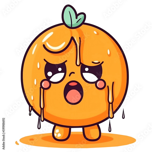 Kawaii Orange Fruit Emotion Crying, Smiling and Surprised Face Characters Fun and Expressive Cartoon Icons Illustrations With Transparent Background.