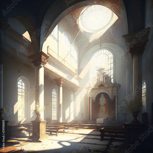 Interior of a church. Generative AI.