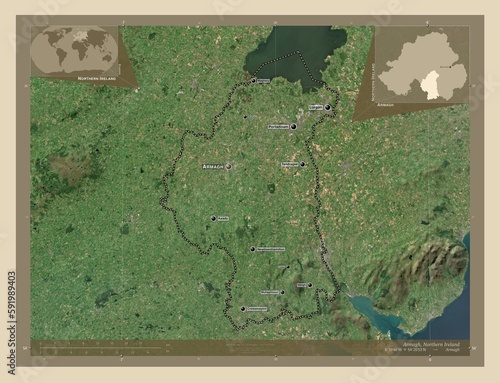 Armagh, Northern Ireland. High-res satellite. Labelled points of cities photo