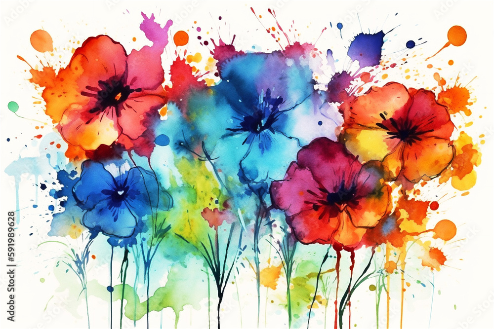 Abstract colorful watercolor flowers