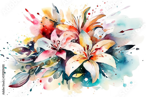 Abstract colorful watercolor flowers