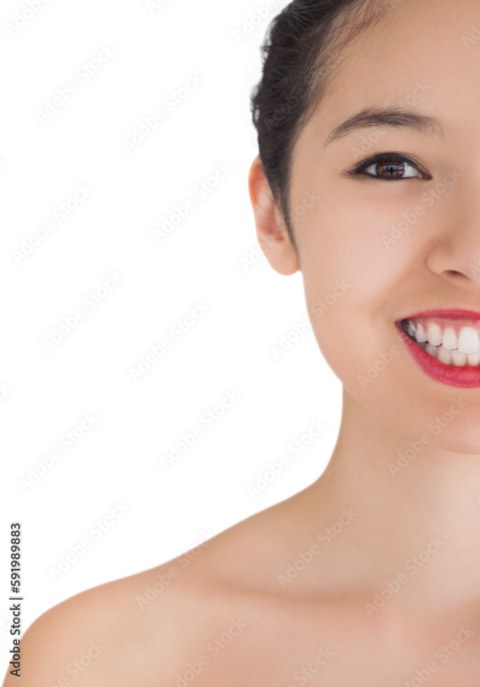 Half of womans smiling face Half of womans smiling face