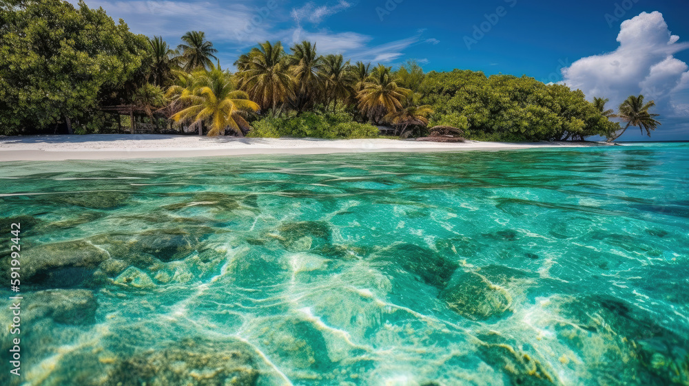 Fototapeta premium Tropical beach in the Maldives created with Generative AI technology