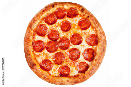 Pepperoni pizza on white. Generative AI