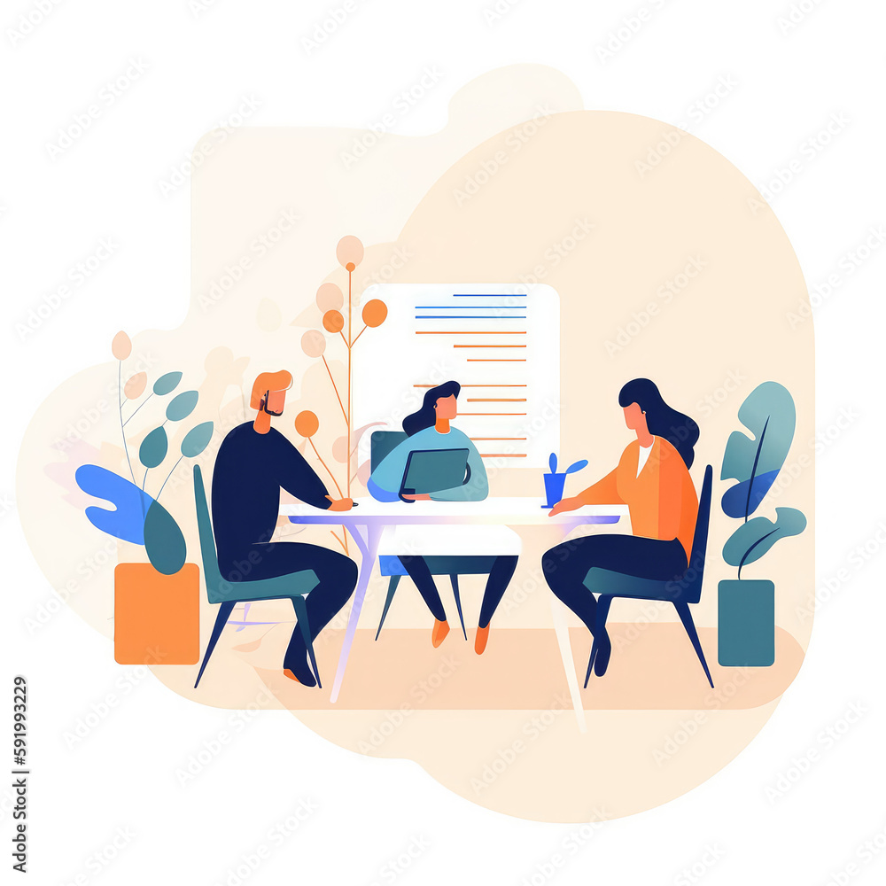 Work team in a meeting. Created with generative Ai technology Work team in a meeting. Created with generative Ai technology