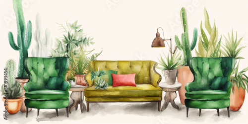 Wallpaper Mural Bright and cozy drawing interior. Living room design created with generative ai tools Torontodigital.ca