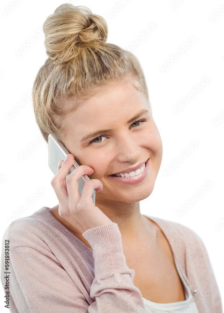 Portrait of smiling woman talking on smartphone Portrait of smiling woman talking on smartphone