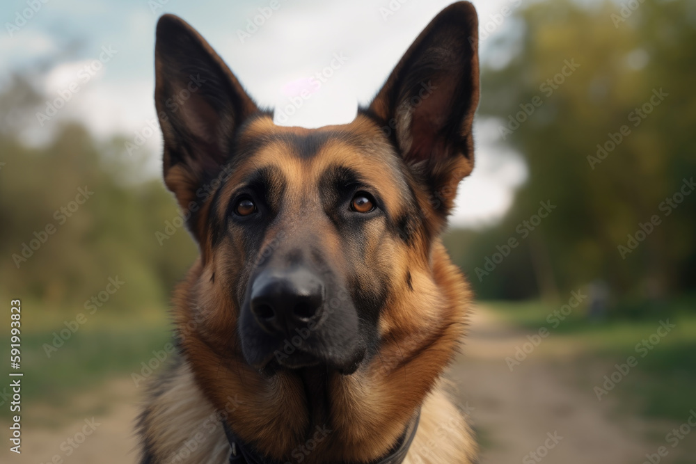 dog of the breed german shepherd looking at the camera.