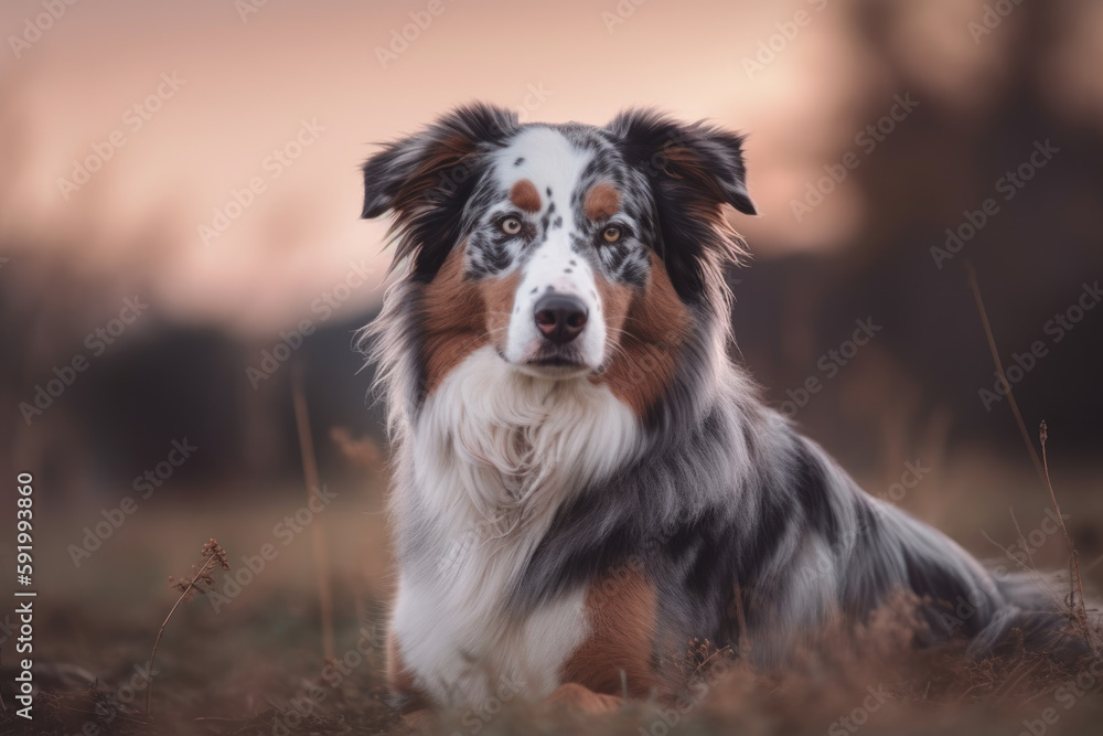 dog of the breed australian shepherd looking at the camera.