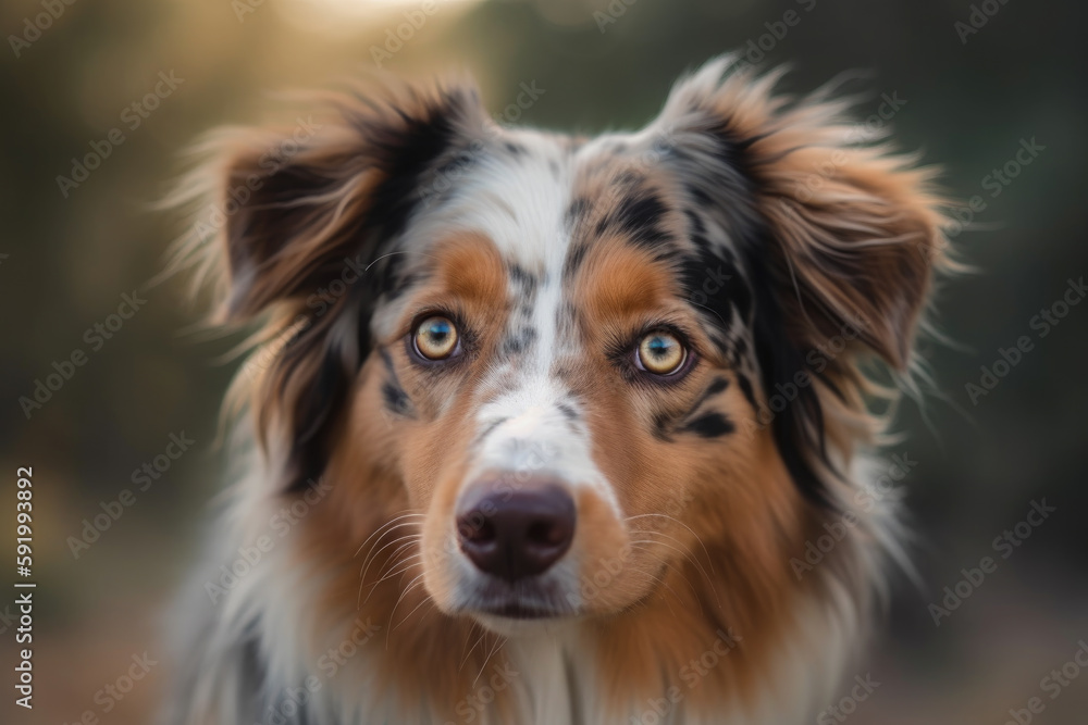 dog of the breed australian shepherd looking at the camera.