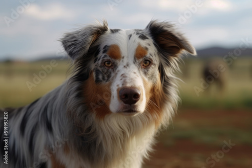 dog of the breed australian shepherd looking at the camera.