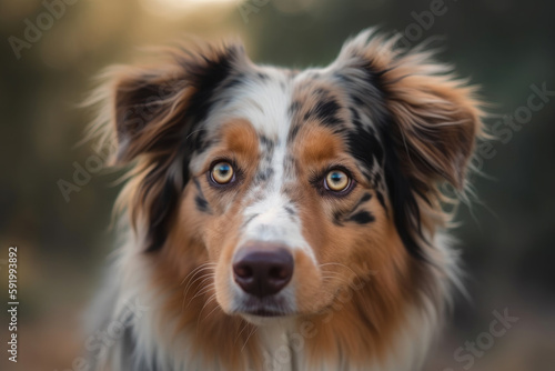 dog of the breed australian shepherd looking at the camera.