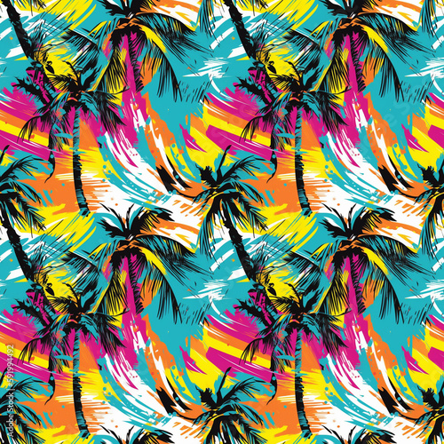 exotic beach summer vacation - seamless pattern, generative ai