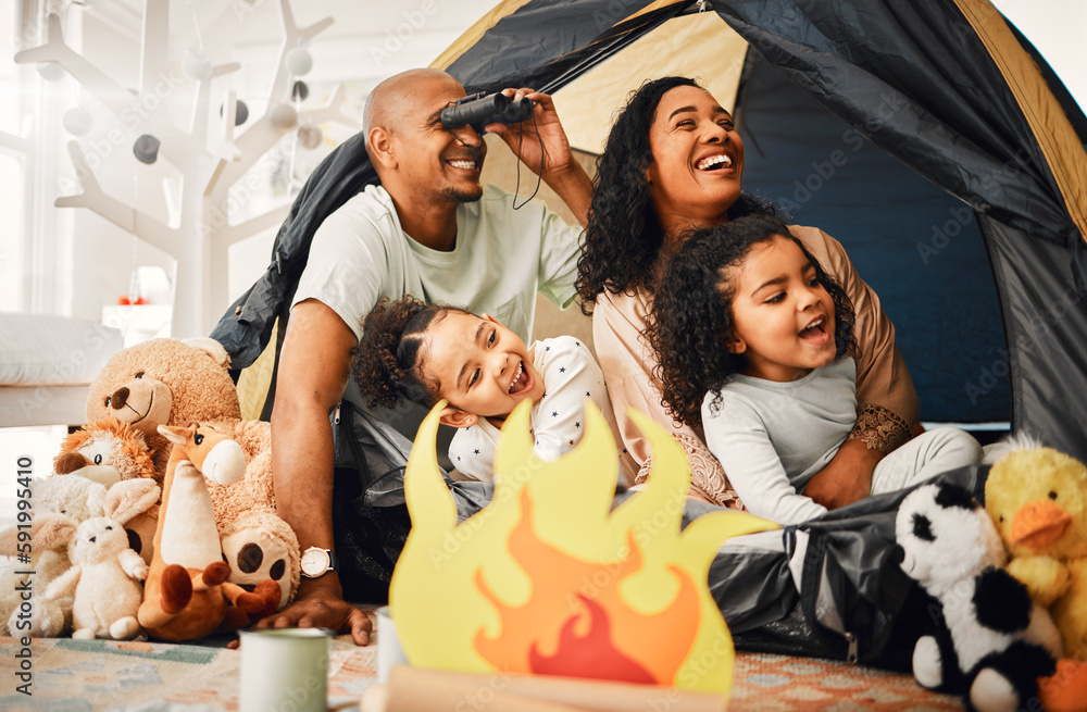 Family, living room and tent with children, games and toys for bonding, love and playing together. Parents, girl kids and laughing with mom, dad or camping game in home with happiness on lounge floor Family, living room and tent with children, games and toys for bonding, love and playing together. Parents, girl kids and laughing with mom, dad or camping game in home with happiness on lounge floor