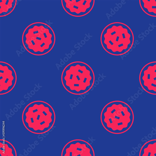 Red Homemade pie icon isolated seamless pattern on blue background. Vector