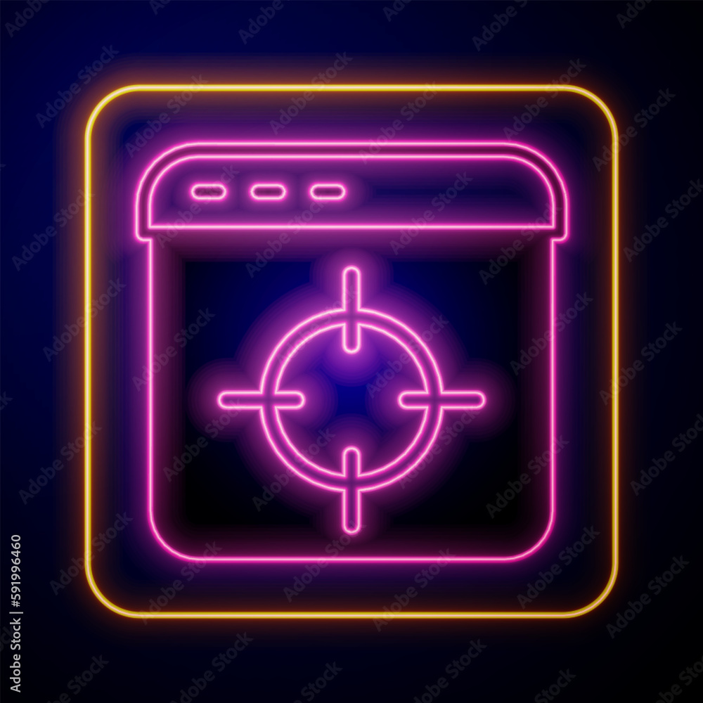 Glowing neon Target financial goal concept icon isolated on black background. Symbolic goals achievement, success. Vector Glowing neon Target financial goal concept icon isolated on black background. Symbolic goals achievement, success. Vector