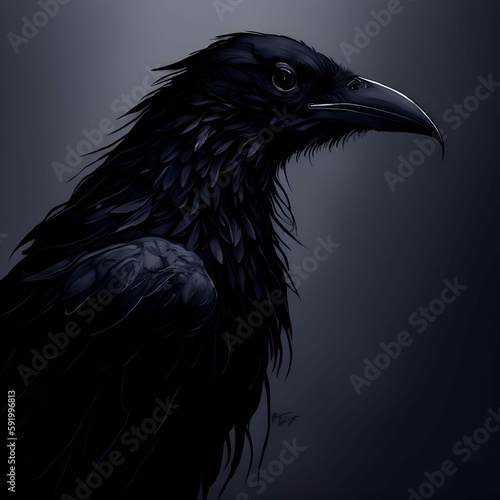 raven on a black background. generative ai