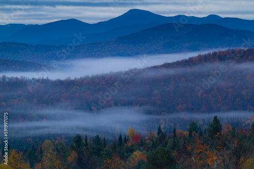 Ground fog hangs above the valleys in the High Peaks region in Adirondack State Park, New York, USA; New York, United States of America photo