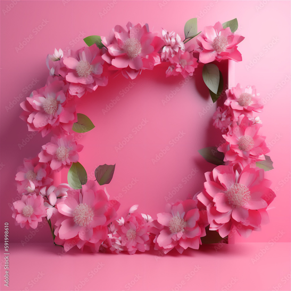 Blooming flowers circle, beautiful pink flowers with round frame for copy space, generativ ai Blooming flowers circle, beautiful pink flowers with round frame for copy space, generativ ai