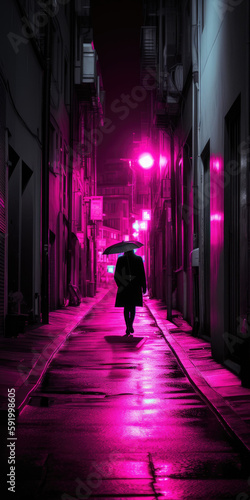 people walking in the city at night with umbrella - by generative ai