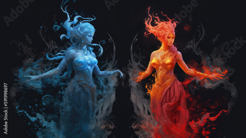 water and fire spirit elemental - by generative ai