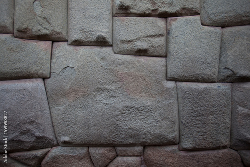 Close-up of a Hatun Rumiyoc wall that exemplifies Inca craftsmanship; Cuzco, Peru photo