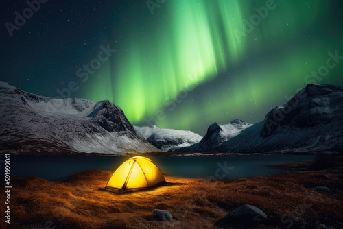 tent at night created with Generative AI technology