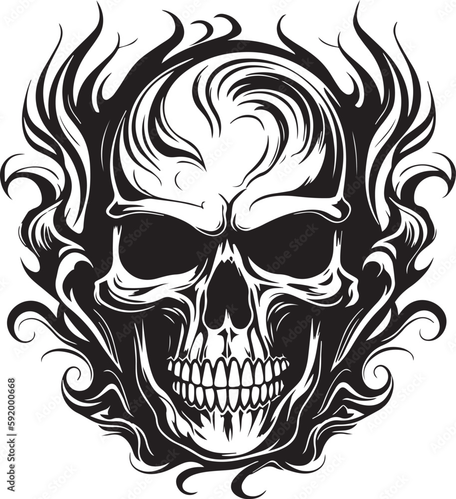 Skull with flames, burning skull, fire skull, black vector on a white background, SVG Skull with flames, burning skull, fire skull, black vector on a white background, SVG
