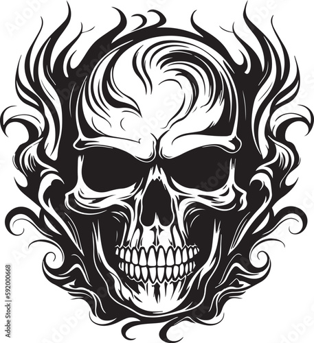 Skull with flames, burning skull, fire skull, black vector on a white background, SVG