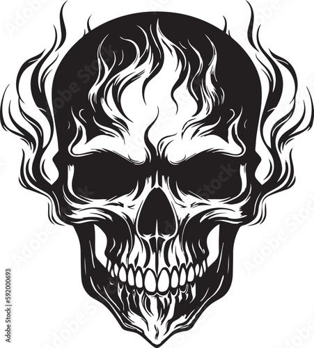 Skull with flames, burning skull, fire skull, black vector on a white background, SVG