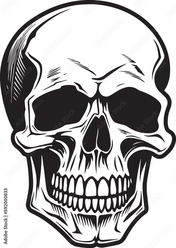 Fototapeta premium Skull, retro skull, black vector illustration on a white background, SVG