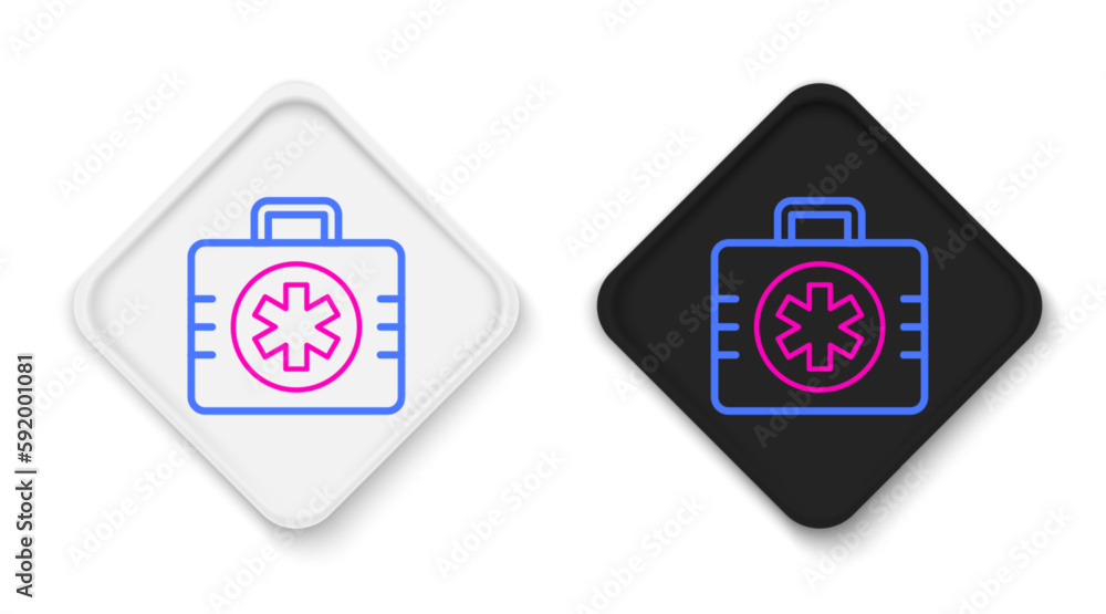 Line First aid kit icon isolated on white background. Medical box with cross. Medical equipment for emergency. Healthcare concept. Colorful outline concept. Vector Line First aid kit icon isolated on white background. Medical box with cross. Medical equipment for emergency. Healthcare concept. Colorful outline concept. Vector