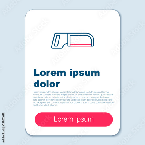 Line Hacksaw icon isolated on grey background. Metal saw for wood and metal. Colorful outline concept. Vector
