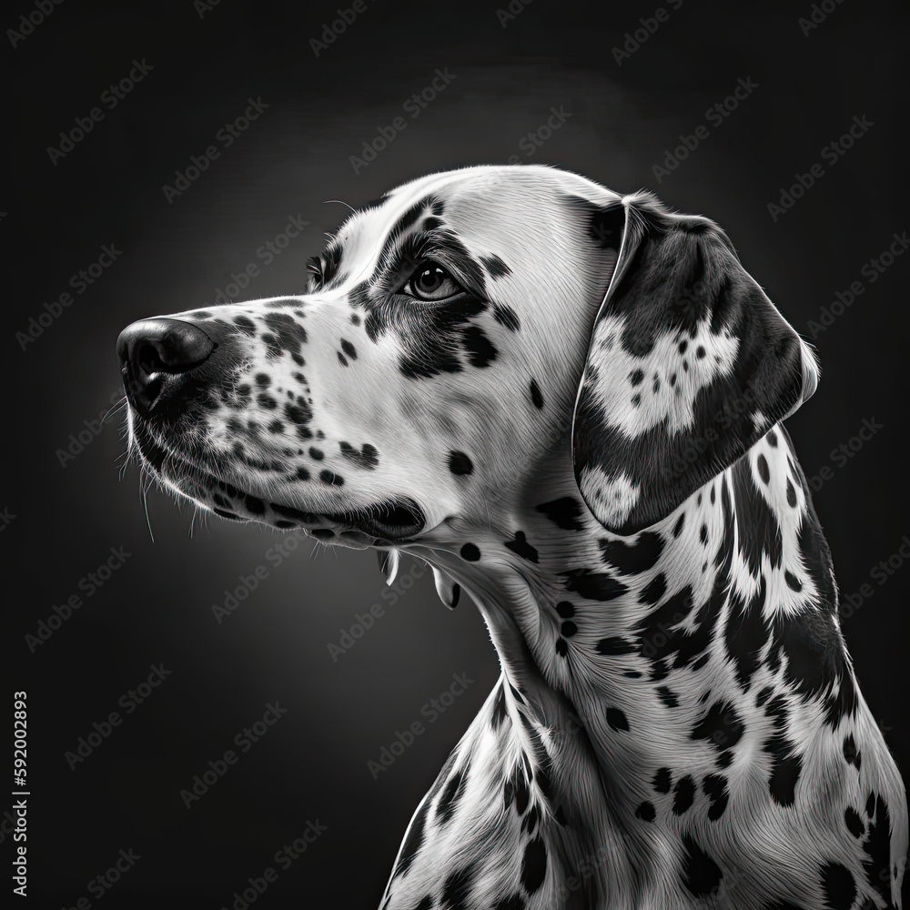 Contrast-rich Closeup of a Dalmatian in Black and White Created Using Generative Ai