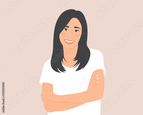 Beautiful Asian woman smiling happily with a healthy life.Health care concept vector illustration.