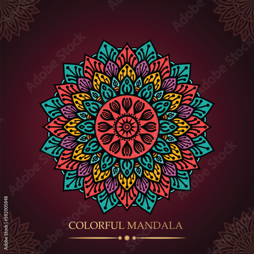  Colorful Luxury Mandala background with golden arabesque pattern 