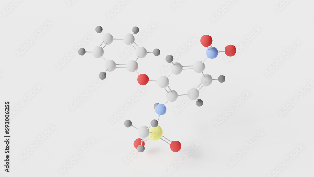 nimesulide molecule 3d, molecular structure, ball and stick model, structural chemical formula nonsteroidal anti-inflammatory drug nimesulide molecule 3d, molecular structure, ball and stick model, structural chemical formula nonsteroidal anti-inflammatory drug