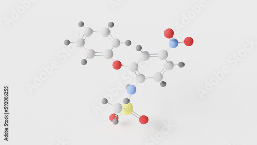 nimesulide molecule 3d, molecular structure, ball and stick model, structural chemical formula nonsteroidal anti-inflammatory drug