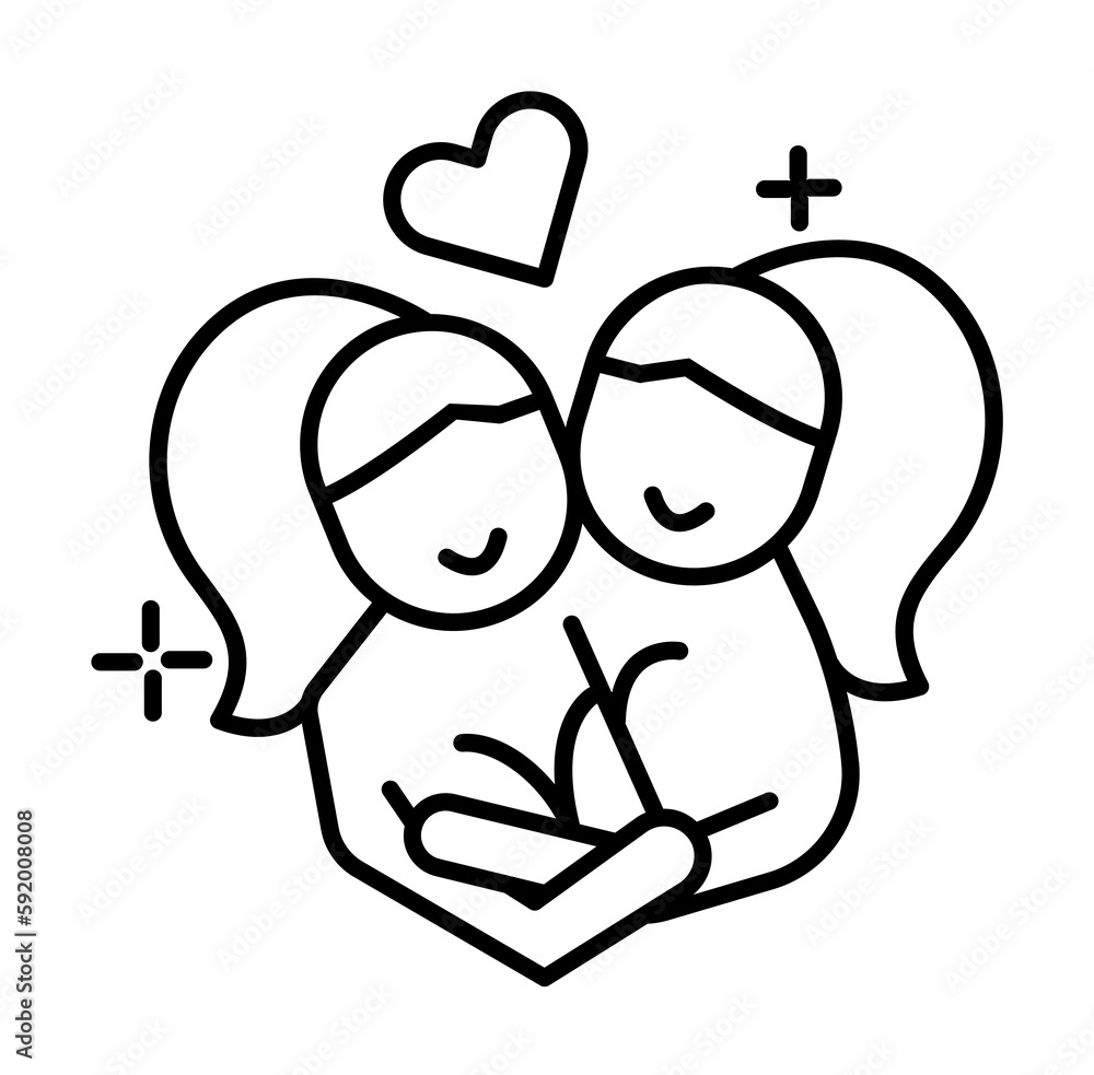 gender, hug, lesbian, icon illustration on transparent background