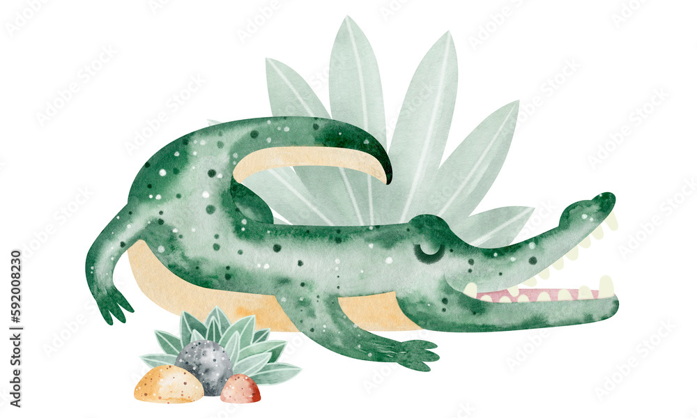Fototapeta premium A green alligator with an open mouth. 
