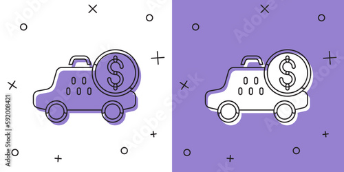 Set Taximeter device icon isolated on white and purple background. Measurement appliance for passenger fare in taxi car. Vector