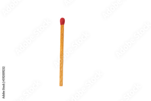 Closeup of wood matchstick with red color tip head cutout from background. png no background.