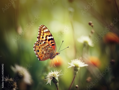 Butterfly Grace among Floral Bokeh - generative ai