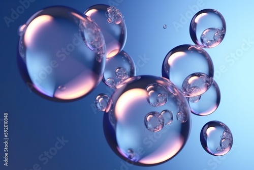 a group of blue bubbles floating in the air, 3d render