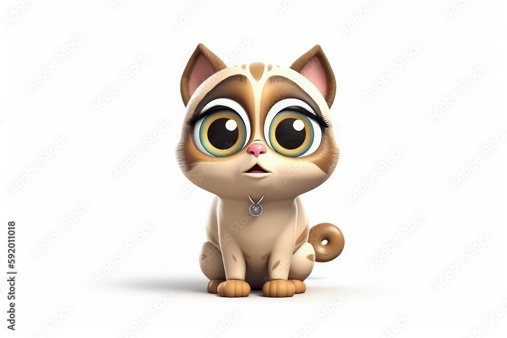 Cute Cartoon Horse Cat With Very Big Eyes White Background. Generative AI