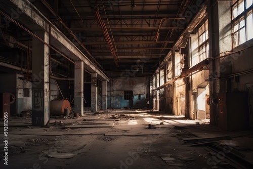 Abandoned Industrial Building: Foundry Factory's Remnant. Photo generative AI © pixardi