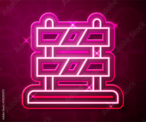 Glowing neon line End of railway tracks icon isolated on red background. Stop sign. Railroad buffer end to destination. Vector