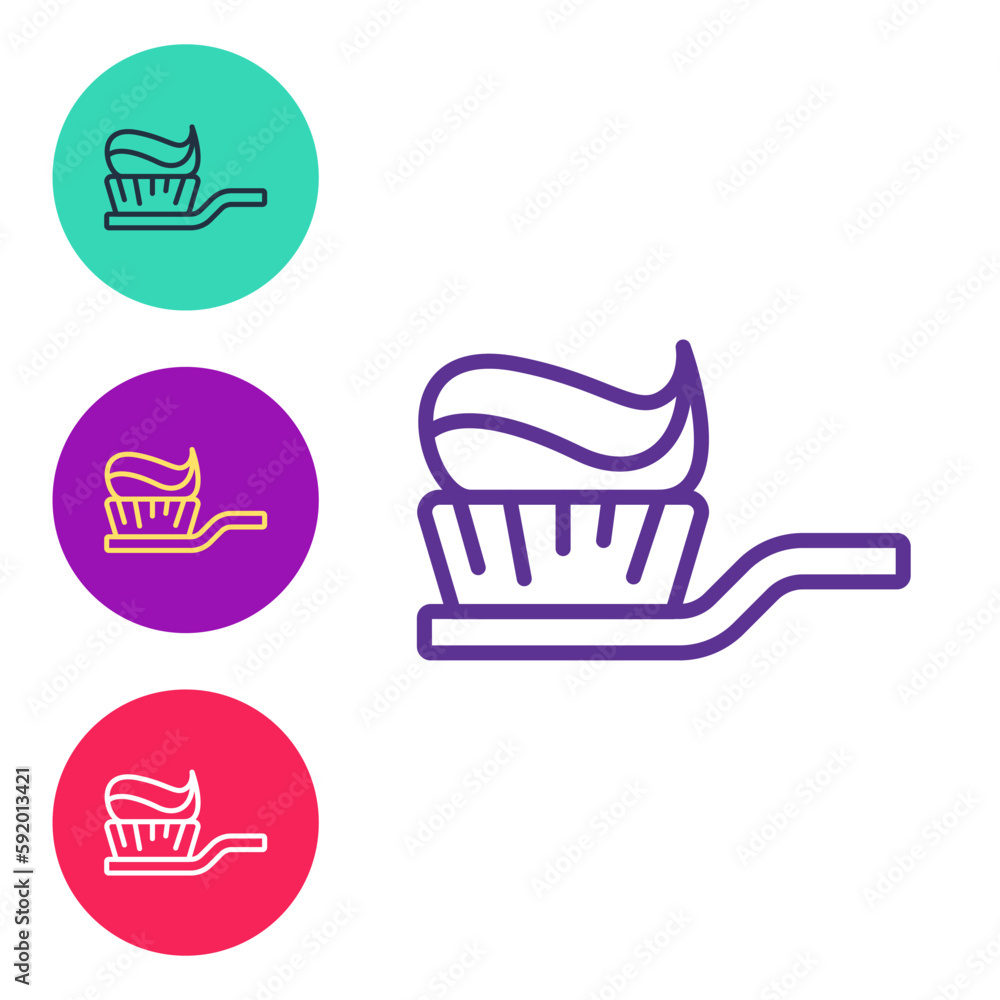 Set line Toothbrush with toothpaste icon isolated on white background. Set icons colorful. Vector Set line Toothbrush with toothpaste icon isolated on white background. Set icons colorful. Vector