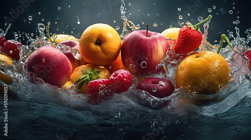 Exploding food photography mix fruits smoothie, Generative AI